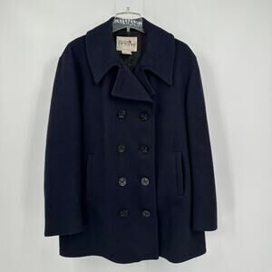 Fox Knapp Mens Vintage Wool Blend Pea Coat Navy Size 44 Classic Military Style